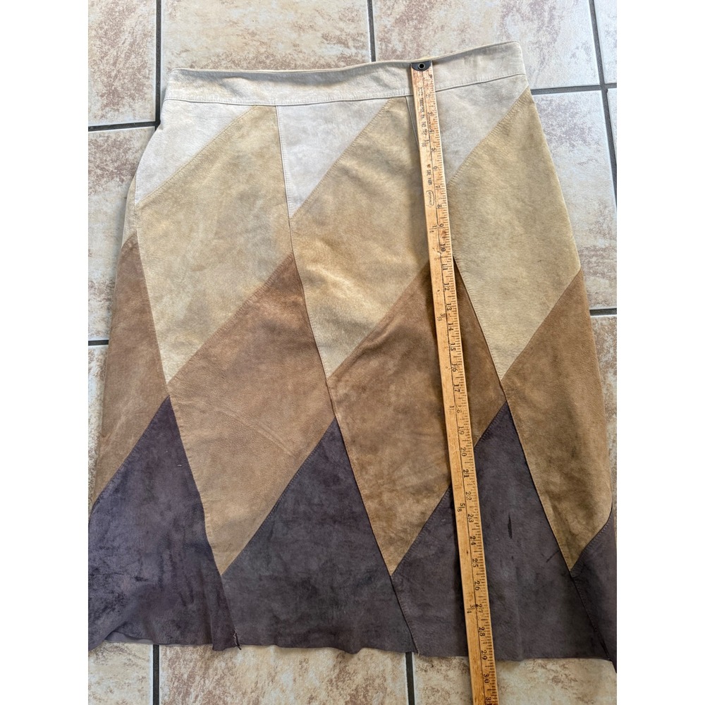 John Paul Richard Uniform Woman Vintage Suede Patchwork Diamond Midi Skirt 16 - Picture 9 of 10